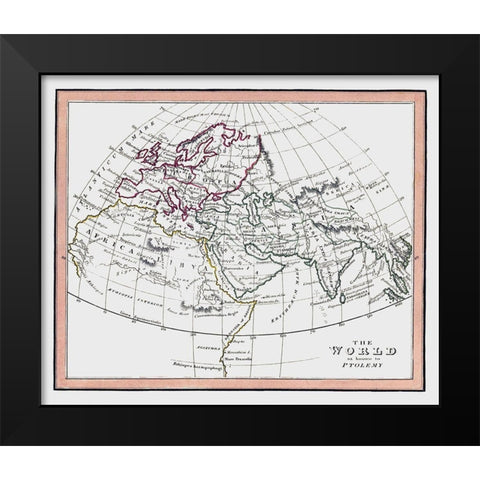 World as known to Ptolemy - Fenner 1830 Black Modern Wood Framed Art Print by Fenner