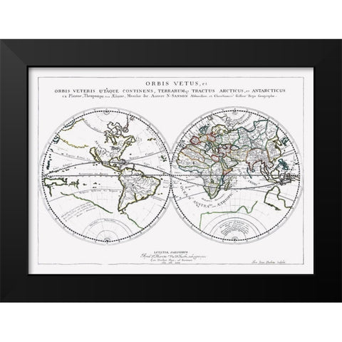 Old World New World - Sanson 1641 Black Modern Wood Framed Art Print by Sanson