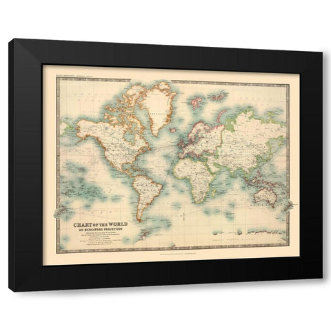 Chart of World - Johnson Black Modern Wood Framed Art Print by Johnson