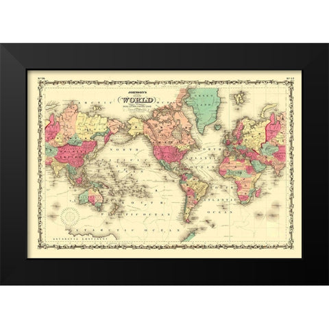 Mercator Projection - Johnson Black Modern Wood Framed Art Print by Johnson