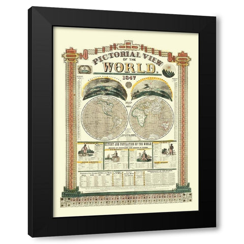 World Pictorial View - Phelps 1847 Black Modern Wood Framed Art Print by Phelps