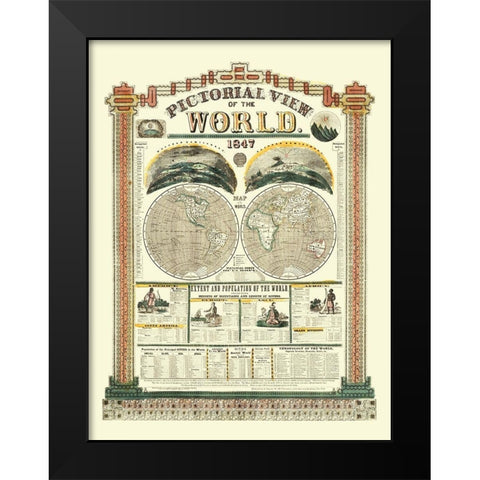 World Pictorial View - Phelps 1847 Black Modern Wood Framed Art Print by Phelps
