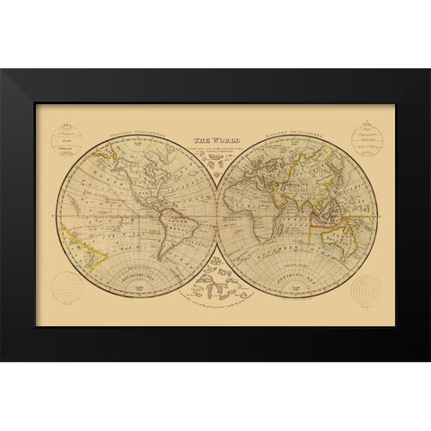 World Hemispheres Black Modern Wood Framed Art Print by Unknown