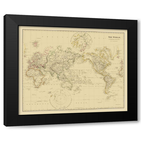 Mercator Projection - Arrowsmith 1835 Black Modern Wood Framed Art Print with Double Matting by Arrowsmith