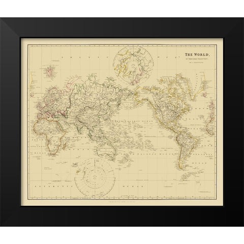 Mercator Projection - Arrowsmith 1835 Black Modern Wood Framed Art Print by Arrowsmith