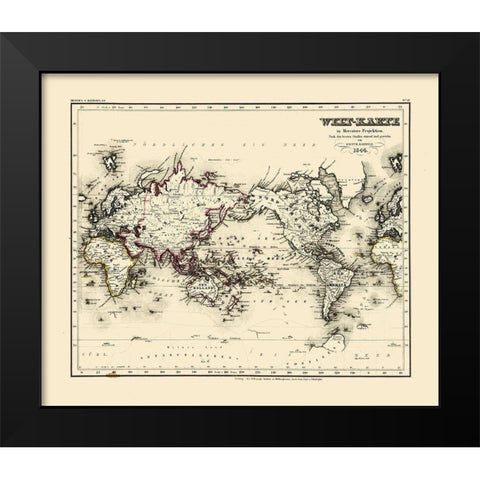 World - Meyer 1844 Black Modern Wood Framed Art Print by Meyer