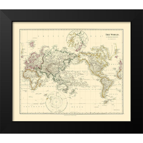 Mercator Projection - Arrowsmith 1844 Black Modern Wood Framed Art Print by Arrowsmith