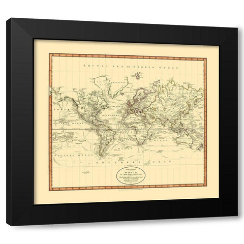Mercator Projection - Cary 1801 Black Modern Wood Framed Art Print with Double Matting by Cary