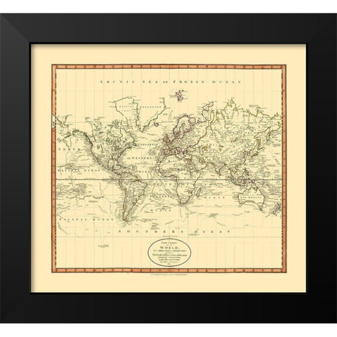 Mercator Projection - Cary 1801 Black Modern Wood Framed Art Print by Cary