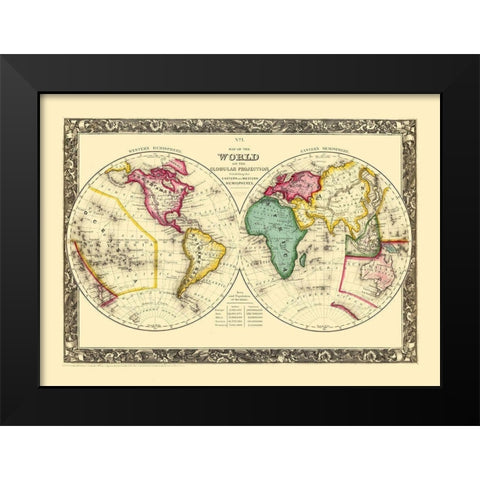 World Globular Projection - Mitchell 1860 Black Modern Wood Framed Art Print by Mitchell