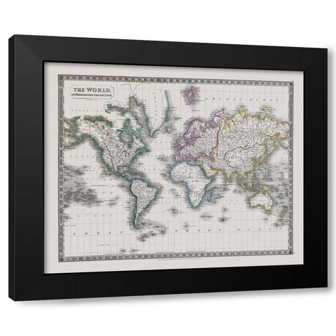 Mercator Projection - Longman 1829 Black Modern Wood Framed Art Print by Longman