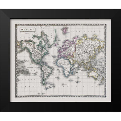 Mercator Projection - Longman 1829 Black Modern Wood Framed Art Print by Longman