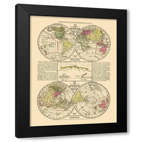 Equatorial Polar Projections - Mitchell 1839 Black Modern Wood Framed Art Print with Double Matting by Mitchell