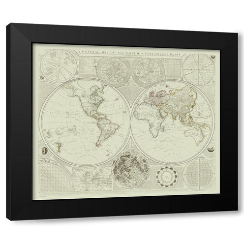 Terraqueous Globe - Sayer 1787 Black Modern Wood Framed Art Print by Sayer