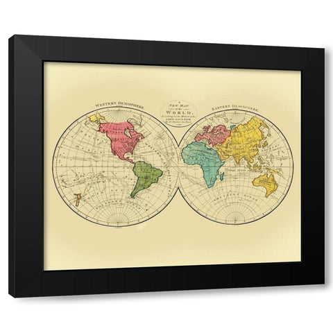 Western Eastern Hemispheres - Gaultier 1799 Black Modern Wood Framed Art Print with Double Matting by Gaultier