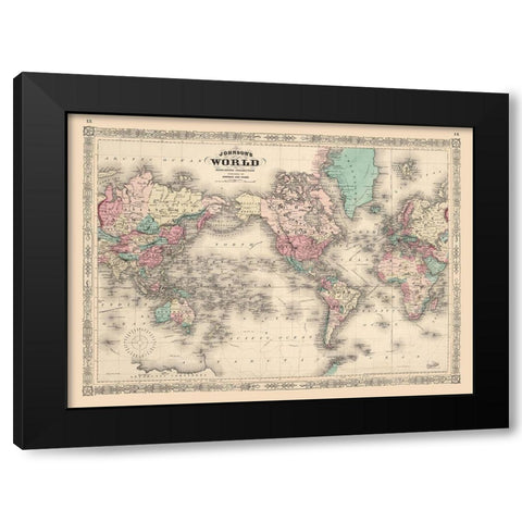 Mercator Projection - Johnson Black Modern Wood Framed Art Print by Johnson