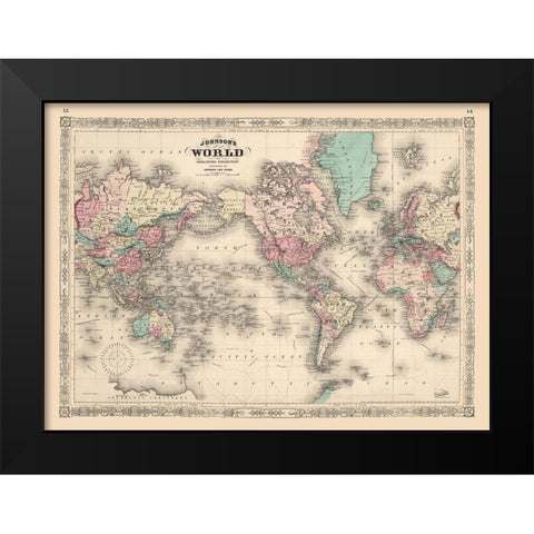 Mercator Projection - Johnson Black Modern Wood Framed Art Print by Johnson