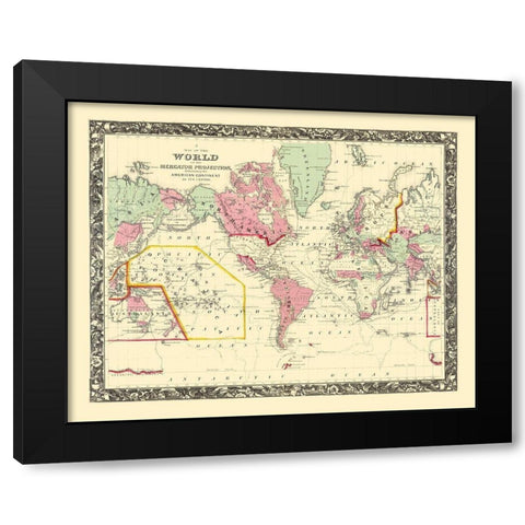 World American Continent Mercator Projection Black Modern Wood Framed Art Print with Double Matting by Barrow