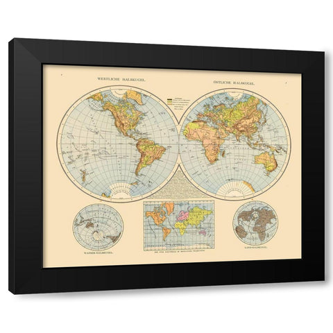 Eastern Western Hemispheres Black Modern Wood Framed Art Print by Unknown