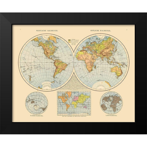 Eastern Western Hemispheres Black Modern Wood Framed Art Print by Unknown