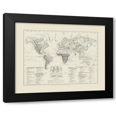 Human Races 19th Century - Petermann Black Modern Wood Framed Art Print by Petermann