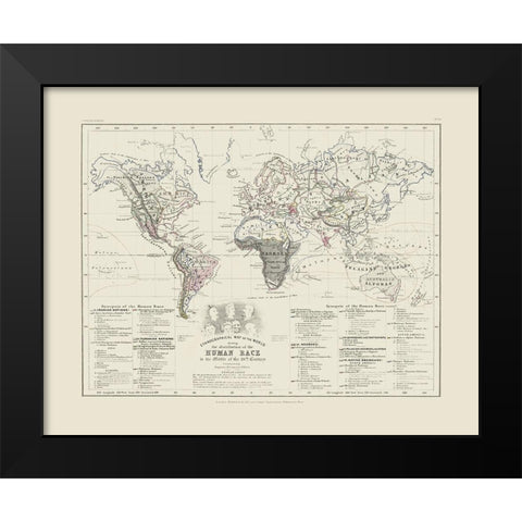 Human Races 19th Century - Petermann Black Modern Wood Framed Art Print by Petermann