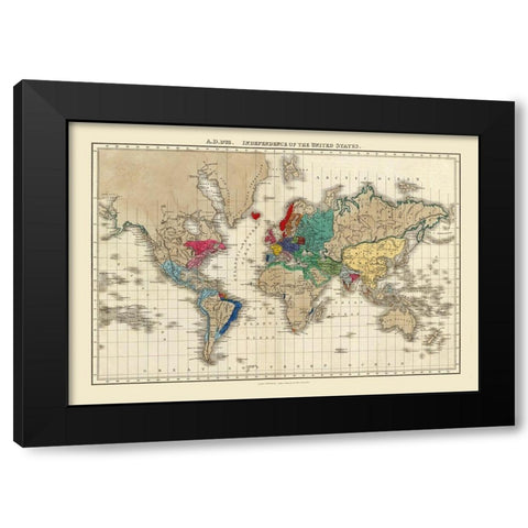 American Independence 1783 World - Seely 1830 Black Modern Wood Framed Art Print by Seely