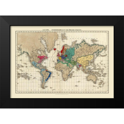 American Independence 1783 World - Seely 1830 Black Modern Wood Framed Art Print by Seely