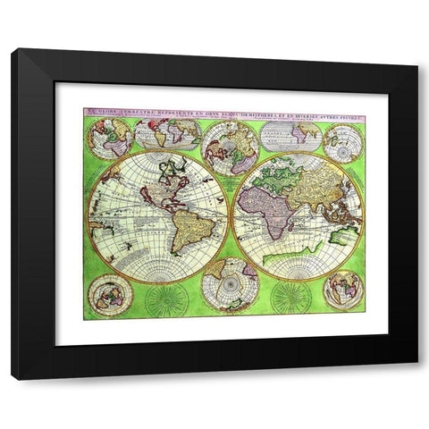 World Continents - Coronelli 1742 Black Modern Wood Framed Art Print by Coronelli