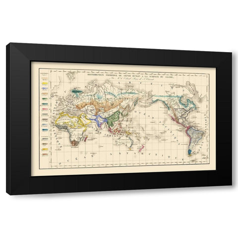 Distribution of People Globe - Vincent Black Modern Wood Framed Art Print by Vincent