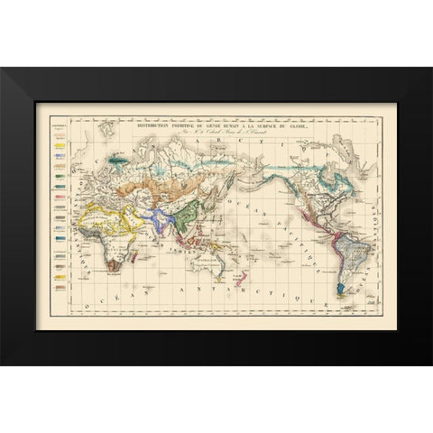 Distribution of People Globe - Vincent Black Modern Wood Framed Art Print by Vincent