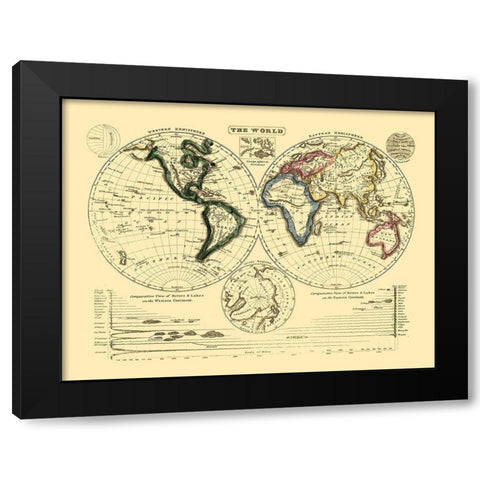 Geographical Divisions World Black Modern Wood Framed Art Print by Unknown