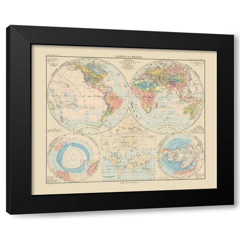 World - Perthes 1892 Black Modern Wood Framed Art Print by Perthes