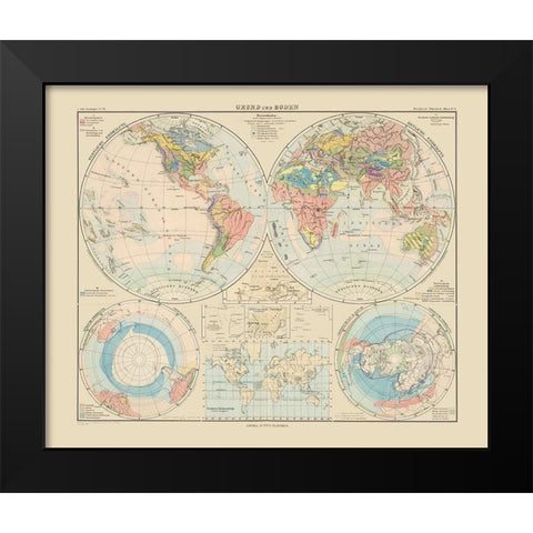 World - Perthes 1892 Black Modern Wood Framed Art Print by Perthes
