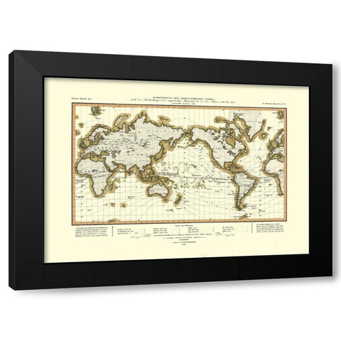 Isodynamic Lines 1790 to 1830 World - Perthes 1837 Black Modern Wood Framed Art Print by Perthes