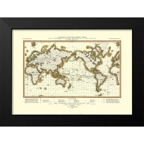 Isodynamic Lines 1790 to 1830 World - Perthes 1837 Black Modern Wood Framed Art Print by Perthes