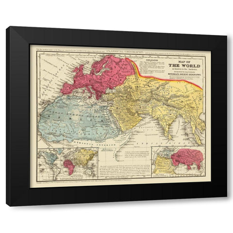 World Known to Ancients - Mitchell 1844 Black Modern Wood Framed Art Print with Double Matting by Mitchell
