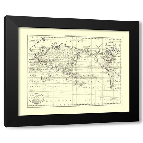 World Captain Cook Discoveries Black Modern Wood Framed Art Print by Unknown
