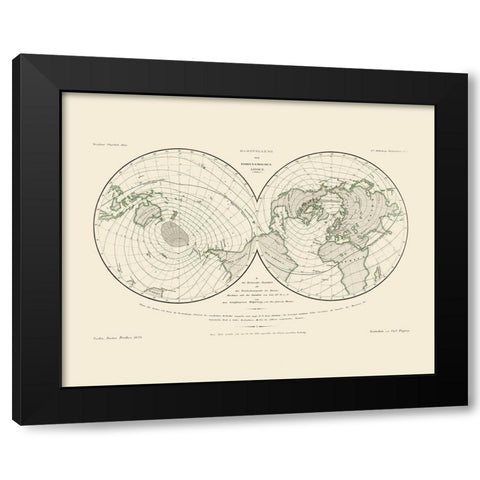 World Isodynamic Lines - Perthes 1839 Black Modern Wood Framed Art Print by Perthes