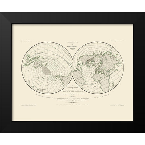 World Isodynamic Lines - Perthes 1839 Black Modern Wood Framed Art Print by Perthes