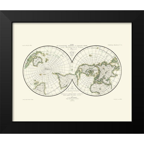 Magnetic Meridians Parallel Circuits Black Modern Wood Framed Art Print by Duperrey