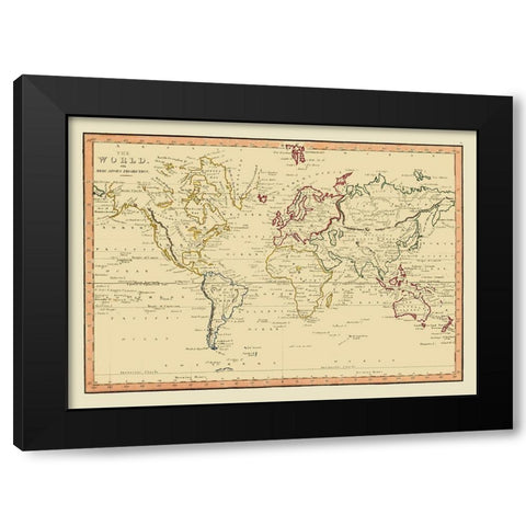 Mercator Projection Black Modern Wood Framed Art Print with Double Matting by Unknown