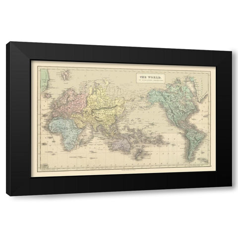 Mercator Projection Black Modern Wood Framed Art Print with Double Matting by Unknown