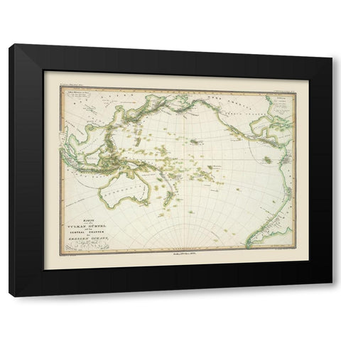 World Pacific Ocean - Perthes 1838 Black Modern Wood Framed Art Print by Perthes