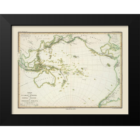 World Pacific Ocean - Perthes 1838 Black Modern Wood Framed Art Print by Perthes