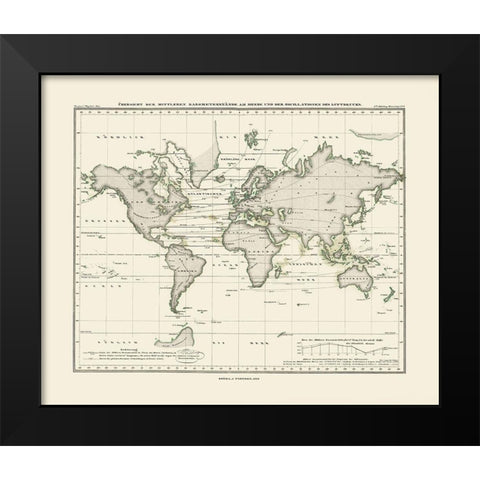 World Seas Air Pressure - Perthes 1839 Black Modern Wood Framed Art Print by Perthes
