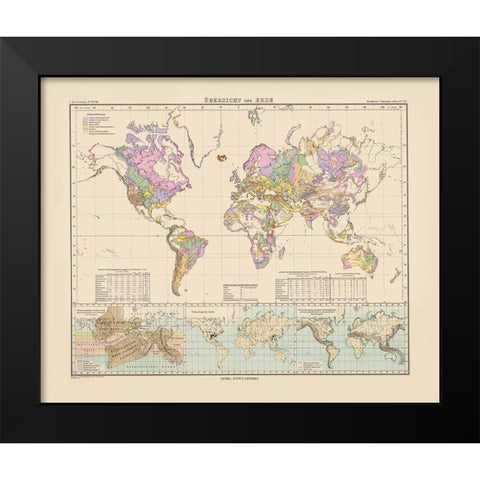 Overview of World - Perthes 1892 Black Modern Wood Framed Art Print by Perthes