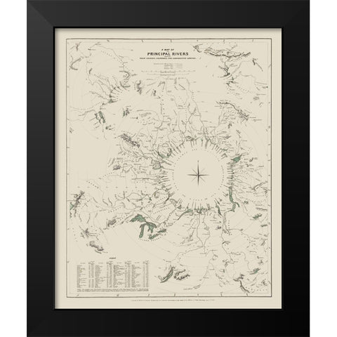 World Principal Rivers - Baldwin 1834 Black Modern Wood Framed Art Print by Baldwin