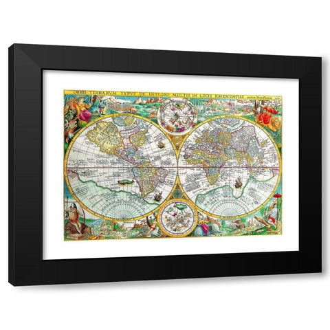 World - Plancio 1594 Black Modern Wood Framed Art Print with Double Matting by Plancio