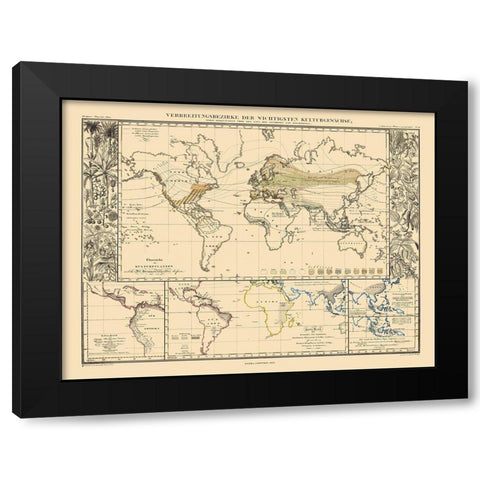 World Main Crops - Perthes 1859 Black Modern Wood Framed Art Print by Perthes